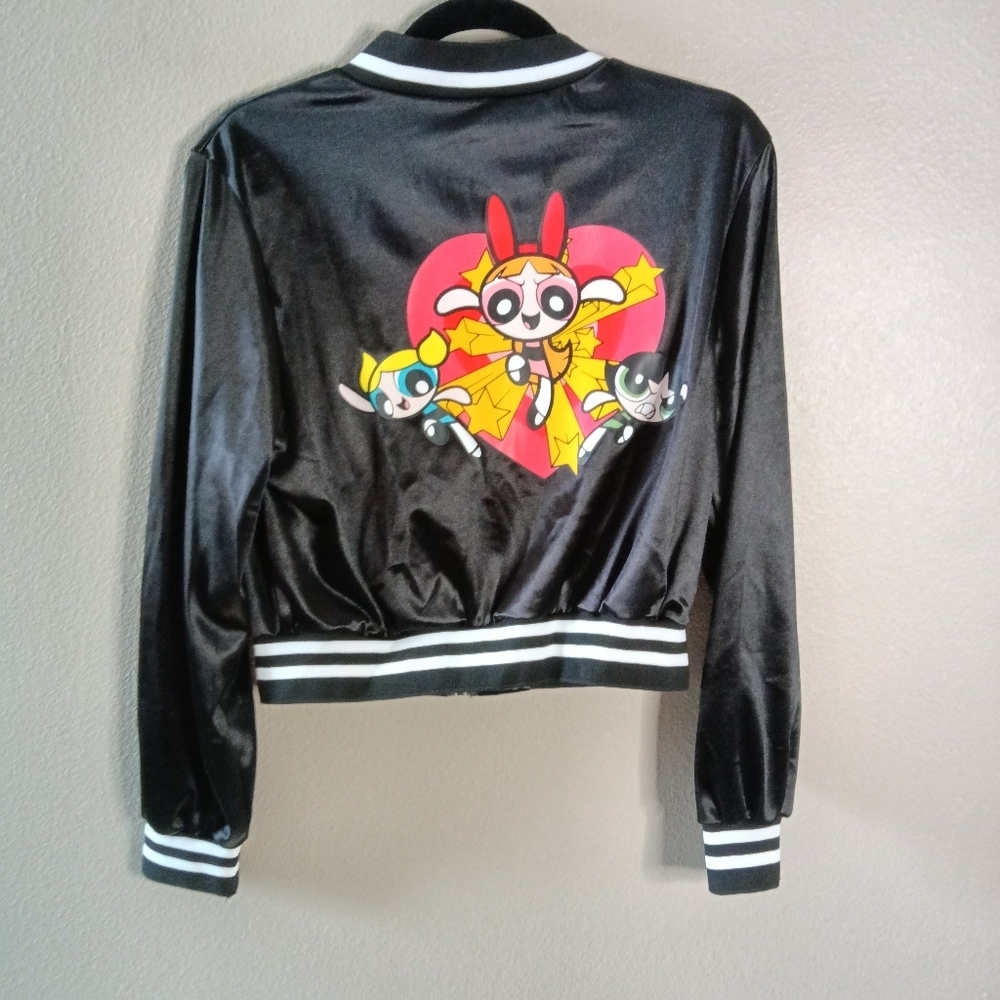 ROMWE The Powerpuff Girls Bomber Jacket Cartoon Graphic Striped Trim Size M NWT